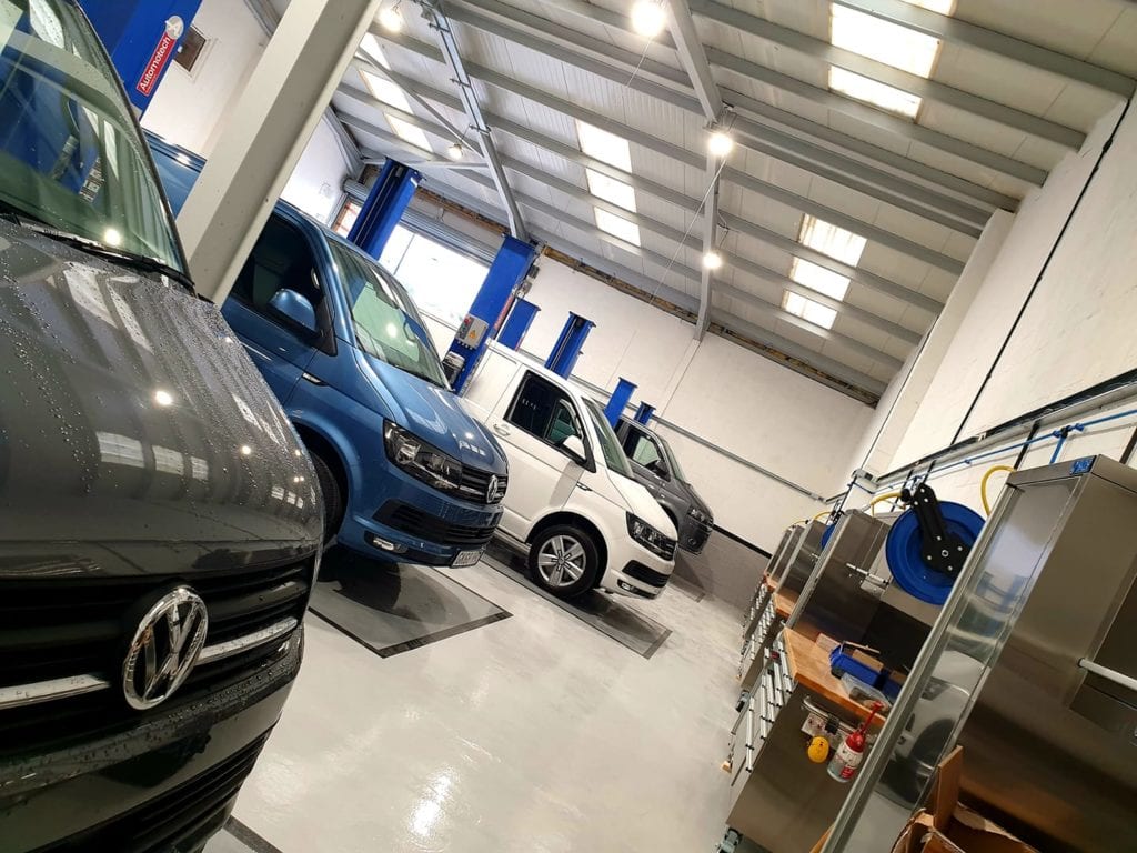 Poured resin flooring in the workshop